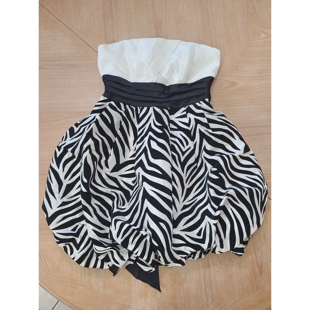 Teeze Me Bubble Dress Womens 7 White Black Zebra Print Strapless Y2K